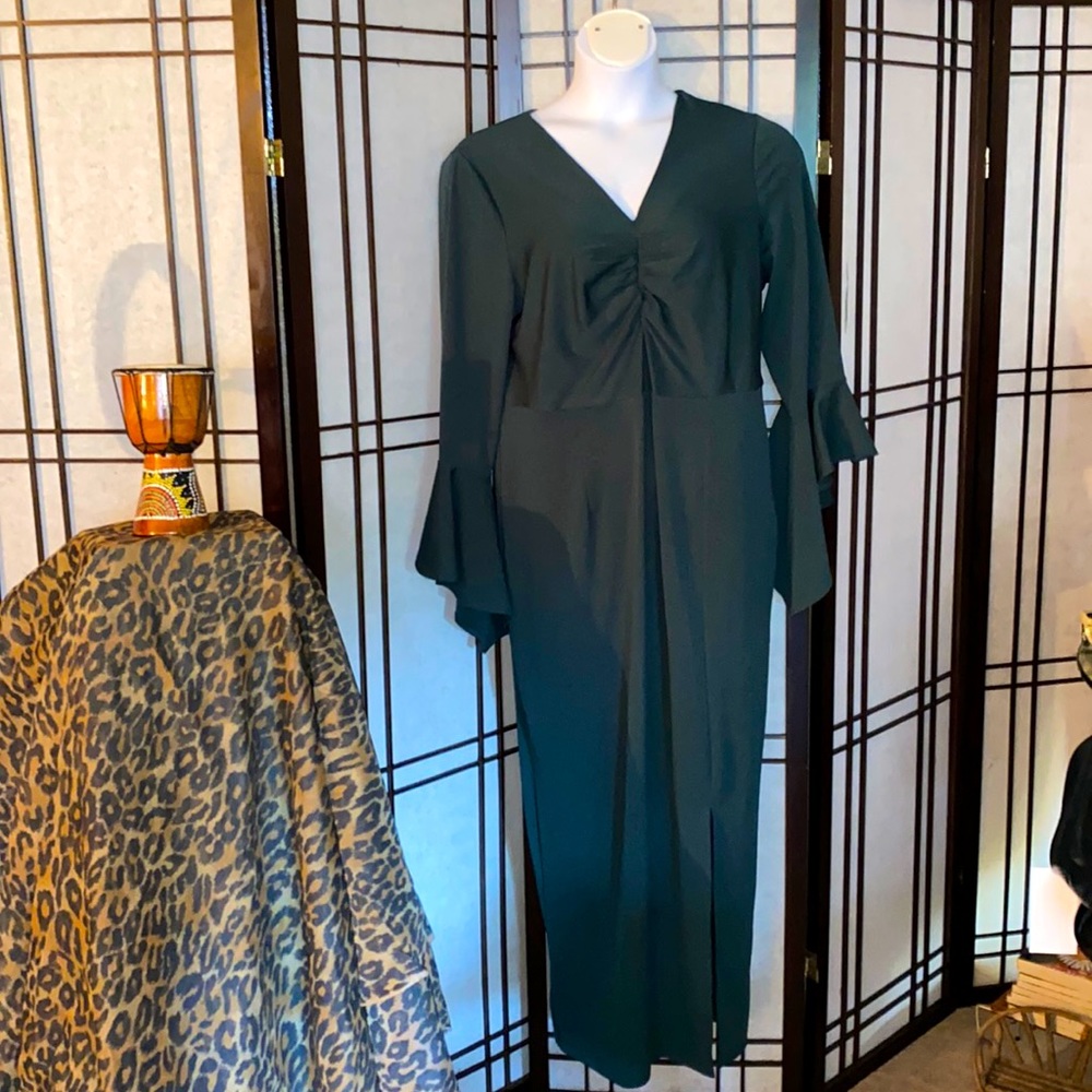 Dark olive green midi dress